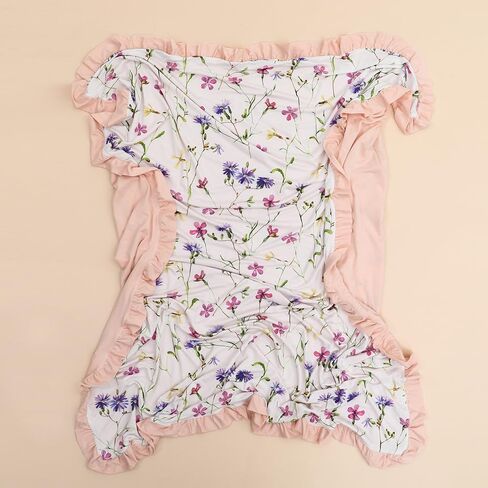 Baby Blankets for Girls,Bedding for Baby and Toddler,Ruffle Blanket for Kids,Soft,Comfy Blankets.Size 40"x33",Viscose Made from Bamboo Prints are Floral in Saudi Arabia