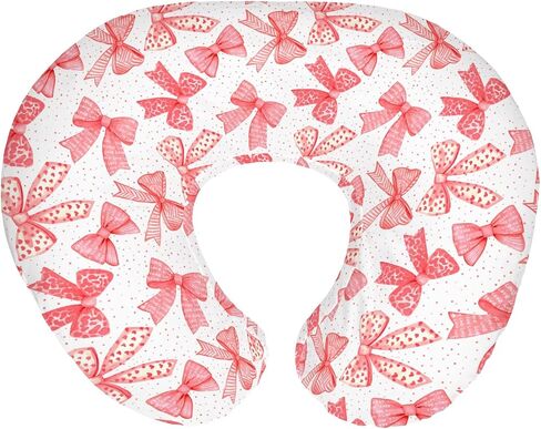 Pink Bows Baby Nursing Pillow Covers for Girl Pink Hair Bows Leopard Stripes Nursing Slipcovers for Breastfeeding Pillows Valentine Hearts Love Soft Stretchy Removable Cover for Newborn Infant in Saudi Arabia
