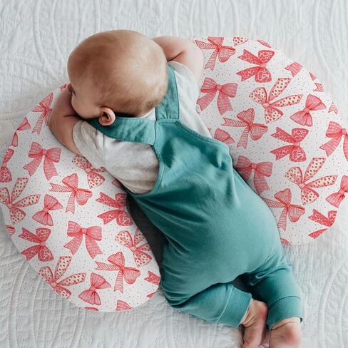 Pink Bows Baby Nursing Pillow Covers for Girl Pink Hair Bows Leopard Stripes Nursing Slipcovers for Breastfeeding Pillows Valentine Hearts Love Soft Stretchy Removable Cover for Newborn Infant in Saudi Arabia