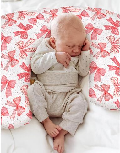 Pink Bows Baby Nursing Pillow Covers for Girl Pink Hair Bows Leopard Stripes Nursing Slipcovers for Breastfeeding Pillows Valentine Hearts Love Soft Stretchy Removable Cover for Newborn Infant in Saudi Arabia
