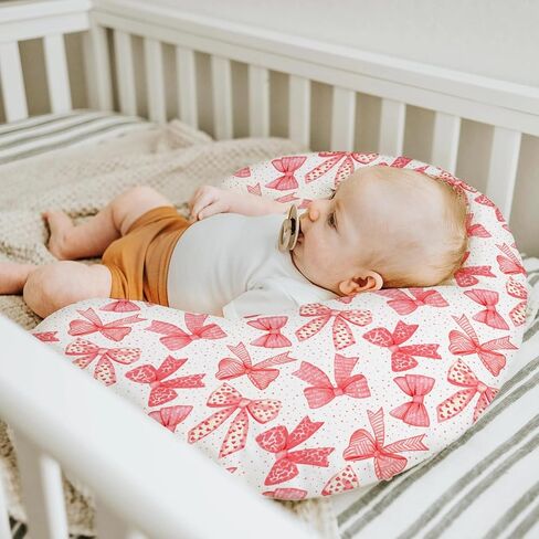 Pink Bows Baby Nursing Pillow Covers for Girl Pink Hair Bows Leopard Stripes Nursing Slipcovers for Breastfeeding Pillows Valentine Hearts Love Soft Stretchy Removable Cover for Newborn Infant in Saudi Arabia