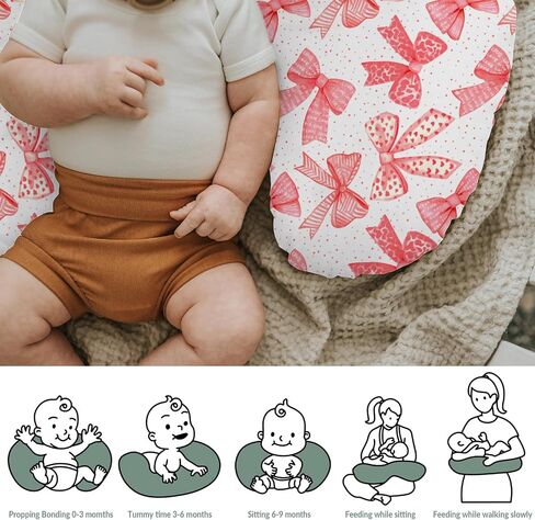 Pink Bows Baby Nursing Pillow Covers for Girl Pink Hair Bows Leopard Stripes Nursing Slipcovers for Breastfeeding Pillows Valentine Hearts Love Soft Stretchy Removable Cover for Newborn Infant in Saudi Arabia