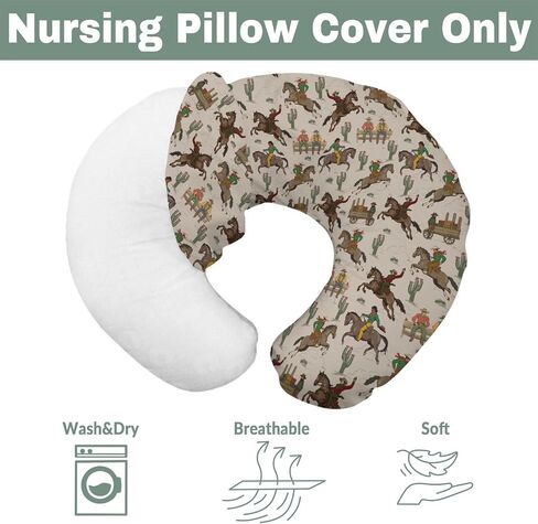 Vintage Cowboy Baby Nursing Pillow Covers for Boy Girl Western Horses Boots Hats Nursing Pillow Slipcovers for Breastfeeding Pillows Country Western Soft Stretchy Removable Covers for Newborn Infant in Saudi Arabia