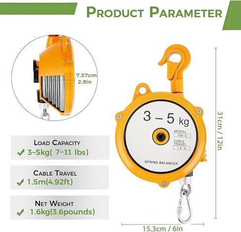 Spring Balancer, 7-11 Lbs (3-5 Kg) Adjustable Tool Balancer With 5-Ft Steel Wire Rope And Alloy Hook, Retractable Spring Tool Suspension To Maintain Equipment in Saudi Arabia