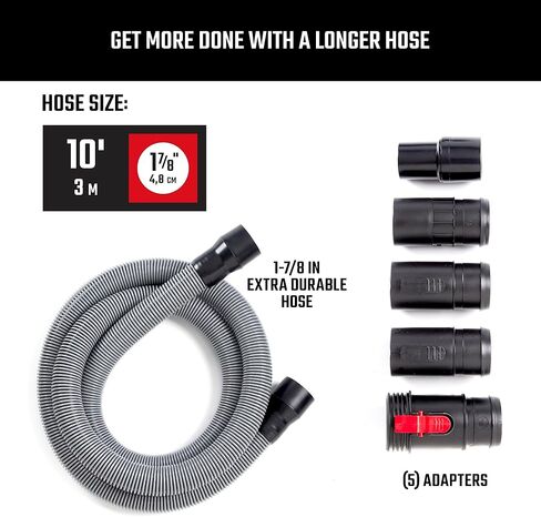 CRAFTSMAN CMXZVBE38804 1-7/8 بوصة × 10 قدم مجموعة مرفقات خرطوم احترافية للتجفيف الرطب والجاف، خرطوم قفل فراغ متجر من الدرجة الصناعية، يناسب معظم المكانس الكهربائية الرطبة/الجافة مع خرطوم بقطر 1-7/8 بوصة in Saudi Arabia