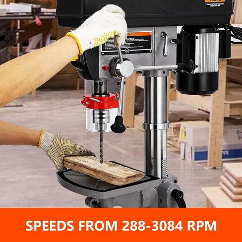 15 in Floor Drill Press, 7.5 Amp 120V Pure Copper Motor, 288-3084 RPM Variable Speed Cast Iron Bench Drill Press, 0-45° Tilting Worktable, Tabletop Drilling Machine for Wood Metal in Kuwait