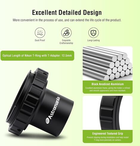 Astromania Telescope Photo Adapter 2 Inch Extendable Photo Adapter Metal - Bundle with - T Ring and T Adapter for Nikon-F SLR/DSLR in Saudi Arabia