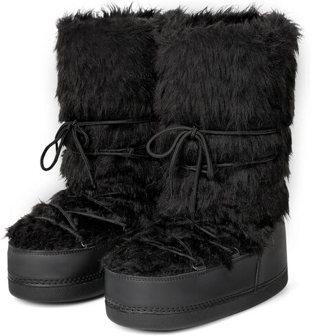 المرأة فو الفراء الأحذية فروي الثلوج الأحذية للنساء منتصف العجل الشتاء التمهيد أسود أبيض رقيق التمهيد غامض الأحذية in Kuwait