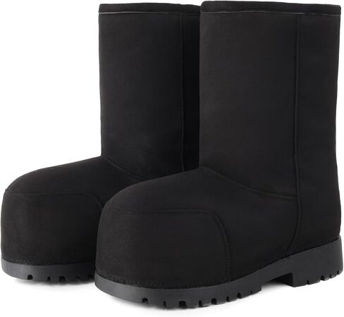 Platform Snow Boots for Women Suede Hippy Fur Boots Mid Calf Slip On Round Toe Winter Booties Comfortable Non-slip in Kuwait