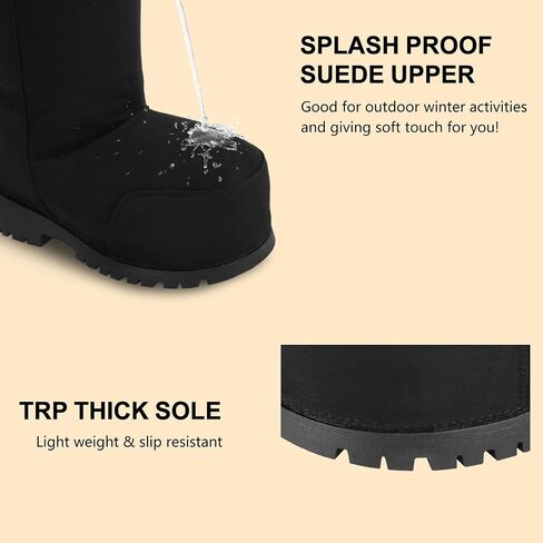 Platform Snow Boots for Women Suede Hippy Fur Boots Mid Calf Slip On Round Toe Winter Booties Comfortable Non-slip in Kuwait