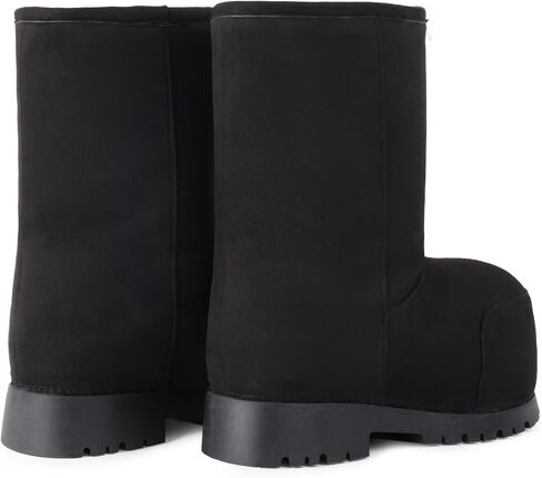 Platform Snow Boots for Women Suede Hippy Fur Boots Mid Calf Slip On Round Toe Winter Booties Comfortable Non-slip in Kuwait