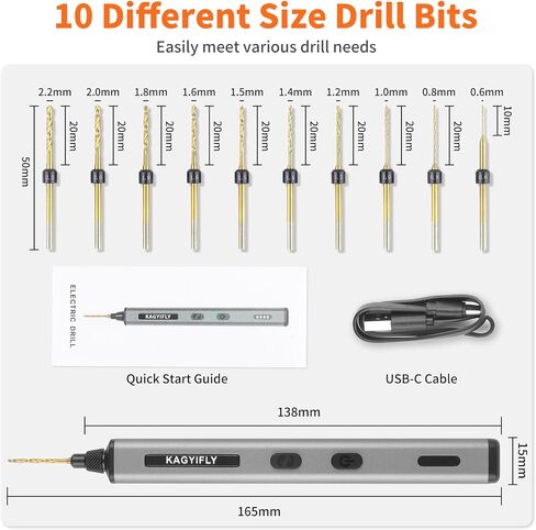 Cordless Mini Drill Pen with 10 Bits, Brushless Motor, 0.2 N·m High Torque, LED Lights, Rechargeable Small Electric Hand Drill Set for Jewelry Making,Keychain,Resin,Plastic,Seashells,Wood DIY in Saudi Arabia