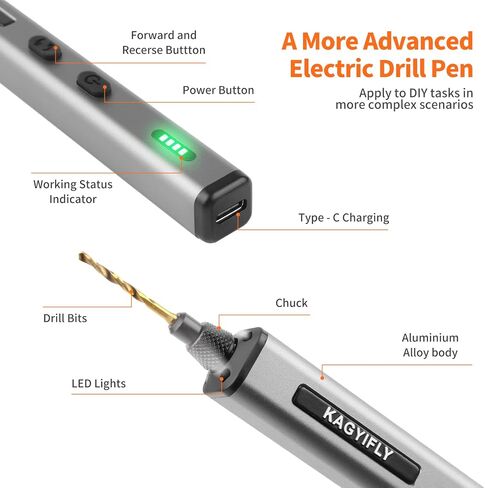 Cordless Mini Drill Pen with 10 Bits, Brushless Motor, 0.2 N·m High Torque, LED Lights, Rechargeable Small Electric Hand Drill Set for Jewelry Making,Keychain,Resin,Plastic,Seashells,Wood DIY in Saudi Arabia