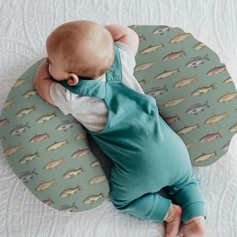 Lake Fishing Baby Nursing Pillow Covers for Boy Girl Freshwater Fishes Nursery Feeding Pillowcase for Breastfeeding Pillows Fishing Lover Gift Soft Stretchy Removable Slipcover for Newborn Infant in Saudi Arabia