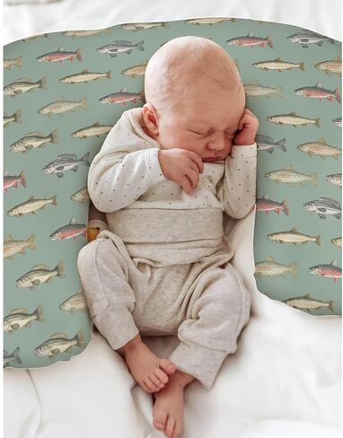 Lake Fishing Baby Nursing Pillow Covers for Boy Girl Freshwater Fishes Nursery Feeding Pillowcase for Breastfeeding Pillows Fishing Lover Gift Soft Stretchy Removable Slipcover for Newborn Infant in Saudi Arabia