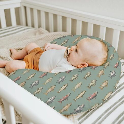 Lake Fishing Baby Nursing Pillow Covers for Boy Girl Freshwater Fishes Nursery Feeding Pillowcase for Breastfeeding Pillows Fishing Lover Gift Soft Stretchy Removable Slipcover for Newborn Infant in Saudi Arabia