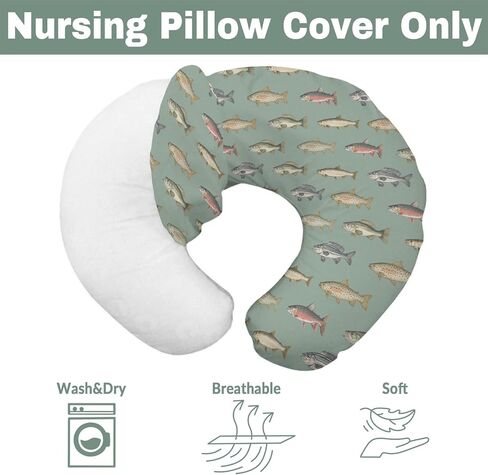 Lake Fishing Baby Nursing Pillow Covers for Boy Girl Freshwater Fishes Nursery Feeding Pillowcase for Breastfeeding Pillows Fishing Lover Gift Soft Stretchy Removable Slipcover for Newborn Infant in Saudi Arabia