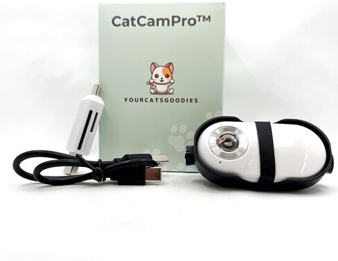 طوق كاميرا Cat Catcampro™ POV تسجيل فيديو بدقة 4 ساعات بدقة 1080 بكسل عالي الدقة مناسب للحيوانات الأليفة * 1M+ متابعو وسائل التواصل الاجتماعي * كاميرا داخلية/خارجية لا حاجة إلى WiFi (أبيض مع بطاقة SD) in Kuwait