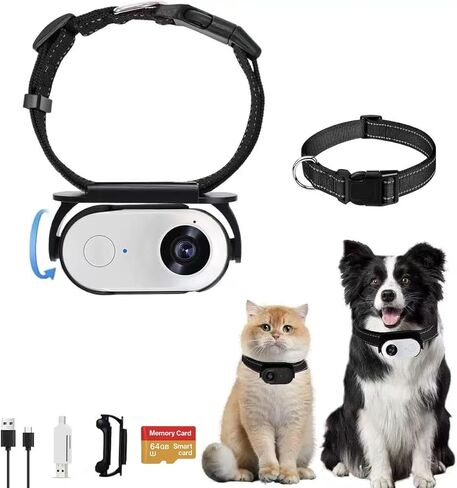 طوق كاميرا Cat Catcampro™ POV تسجيل فيديو بدقة 4 ساعات بدقة 1080 بكسل عالي الدقة مناسب للحيوانات الأليفة * 1M+ متابعو وسائل التواصل الاجتماعي * كاميرا داخلية/خارجية لا حاجة إلى WiFi (أبيض مع بطاقة SD) in Kuwait