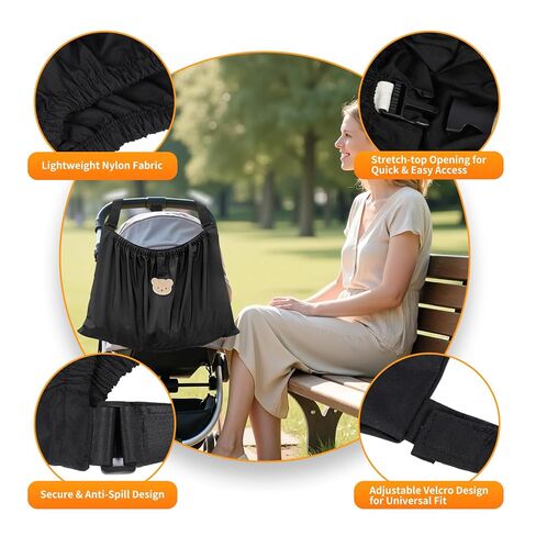 منظم عالمي لعربة الأطفال، حقيبة تخزين لعربة الأطفال من النايلون لأساسيات الطفل، حقيبة تنظيم عربة الأطفال ذات سعة كبيرة مع خطاف وحلقة، حقيبة شحن للمظلة وإكسسوارات عربة الحيوانات الأليفة (الدب الأسود) in Kuwait