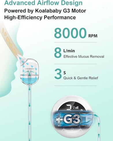 Koalababy Electric Nasal Aspirator for Baby – Hospital-Grade Nose Suction, 9 Suction Levels, Baby Nose Sucker, Nasal Cleaner, Night Light & Music, Soft Silicone Tips, Travel Bag in Kuwait