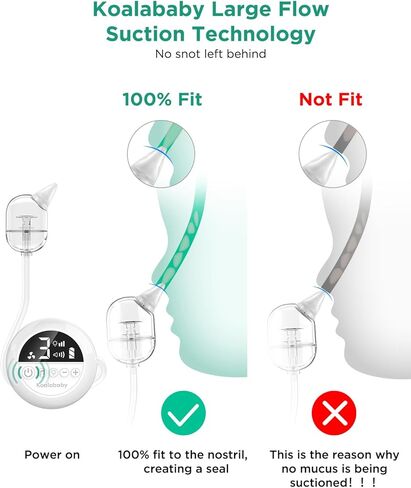 Koalababy Electric Nasal Aspirator for Baby – Hospital-Grade Nose Suction, 9 Suction Levels, Baby Nose Sucker, Nasal Cleaner, Night Light & Music, Soft Silicone Tips, Travel Bag in Kuwait