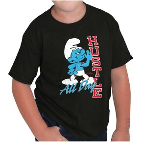 تي شيرت Hefty Smurf Hustle للتمرين طوال اليوم برقبة دائرية للأولاد والبنات in Kuwait