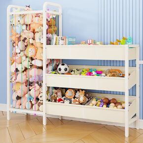 منظم تخزين الألعاب B6 مع مساحة تخزين للحيوانات المحشوة، أرفف خشبية من 3 طبقات و8 صناديق، منظم أرفف الألعاب، رف كتب للأطفال وتخزين الألعاب لغرفة الأطفال، غرفة النوم، غرفة اللعب، الحضانة، أبيض in Kuwait