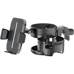 Stroller Cup Holder with Phone Holder, 360° Rotatable Bottle Holder with 2 Drink Holder, 3-in-1 Universal Cup Holder for Baby Stroller, Bike, Motorcycle, Wheelchair, Walker, Scooter, Black in Saudi Arabia