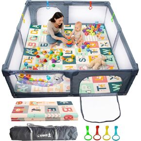Baby Playpen 71x59 Inch Large Playpen for Babies and Toddlers Baby Playard with Zipper Gates Safety Fence Play Pen Play Yard with Soft Breathable Mesh Indoor & Outdoor Kids Activity Center Dark Gray in Saudi Arabia