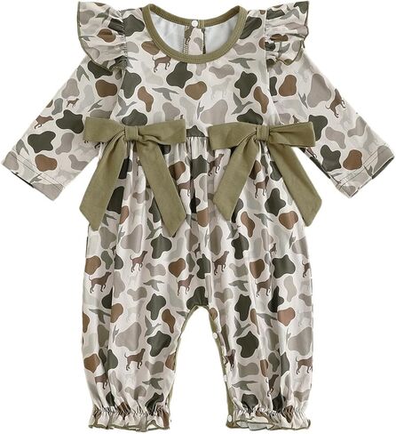 Newborn Baby Girl Hunting Outfit Camo Ruffle Long Sleeve Romper Jumpsuit Smocked Bubble One Piece Clothes in Saudi Arabia