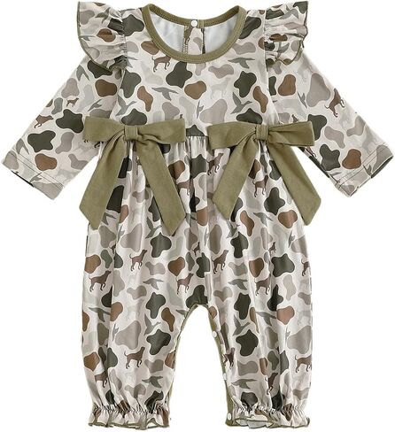 Newborn Baby Girl Hunting Outfit Camo Ruffle Long Sleeve Romper Jumpsuit Smocked Bubble One Piece Clothes in Saudi Arabia