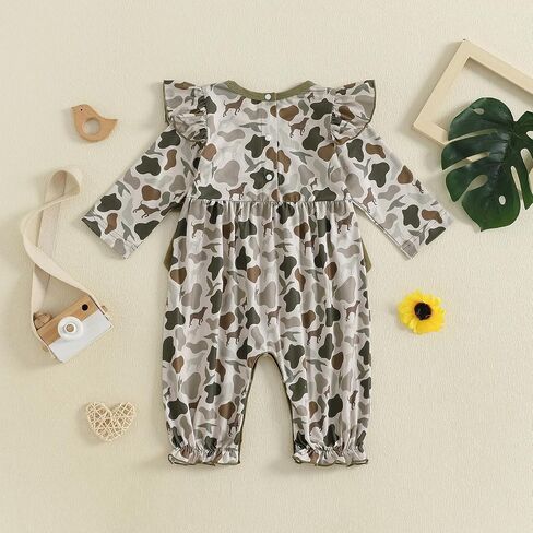Newborn Baby Girl Hunting Outfit Camo Ruffle Long Sleeve Romper Jumpsuit Smocked Bubble One Piece Clothes in Saudi Arabia