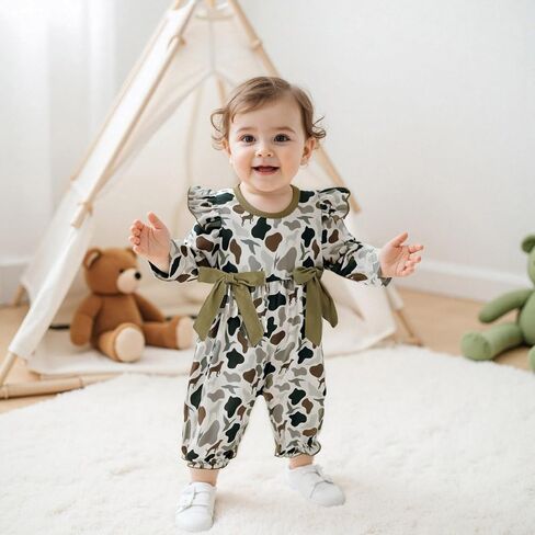 Newborn Baby Girl Hunting Outfit Camo Ruffle Long Sleeve Romper Jumpsuit Smocked Bubble One Piece Clothes in Saudi Arabia