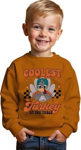 Toddler Boys Thanksgiving Sweatshirt Coolest Turkey At The Table Pullover Turkey Shirts Thankful Outfit Fall Tops in Saudi Arabia