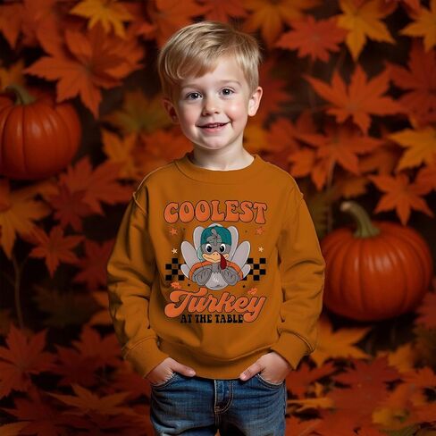 Toddler Boys Thanksgiving Sweatshirt Coolest Turkey At The Table Pullover Turkey Shirts Thankful Outfit Fall Tops in Saudi Arabia