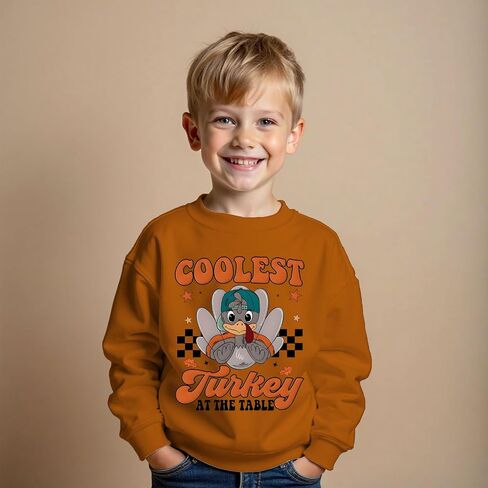 Toddler Boys Thanksgiving Sweatshirt Coolest Turkey At The Table Pullover Turkey Shirts Thankful Outfit Fall Tops in Saudi Arabia