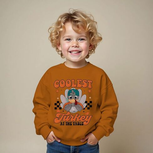 Toddler Boys Thanksgiving Sweatshirt Coolest Turkey At The Table Pullover Turkey Shirts Thankful Outfit Fall Tops in Saudi Arabia
