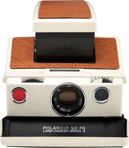 كاميرا بولارويد SX-70 Land Camera Model 2 - كاميرا فيلم فورية كلاسيكية (جسم أبيض، جلد بني) | التركيز اليدوي، تصميم قابل للطي، يعمل مع فيلم SX-70 (متجدد) in Saudi Arabia