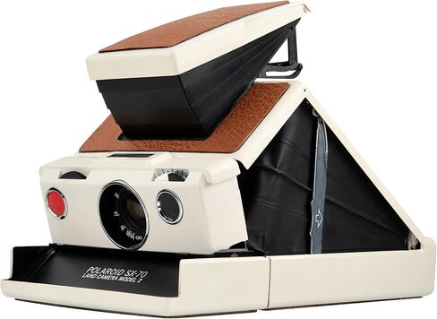 كاميرا بولارويد SX-70 Land Camera Model 2 - كاميرا فيلم فورية كلاسيكية (جسم أبيض، جلد بني) | التركيز اليدوي، تصميم قابل للطي، يعمل مع فيلم SX-70 (متجدد) in Saudi Arabia