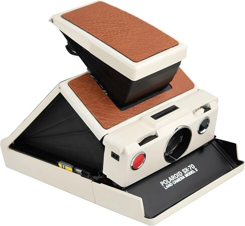 كاميرا بولارويد SX-70 Land Camera Model 2 - كاميرا فيلم فورية كلاسيكية (جسم أبيض، جلد بني) | التركيز اليدوي، تصميم قابل للطي، يعمل مع فيلم SX-70 (متجدد) in Saudi Arabia