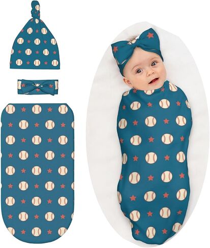 Football Baby Stuff Swaddle Blanket with Headband and Beanie Set, Soft Newborn Sleep Sacks Outfit Infant Shower Gift for Boys Girls in Saudi Arabia
