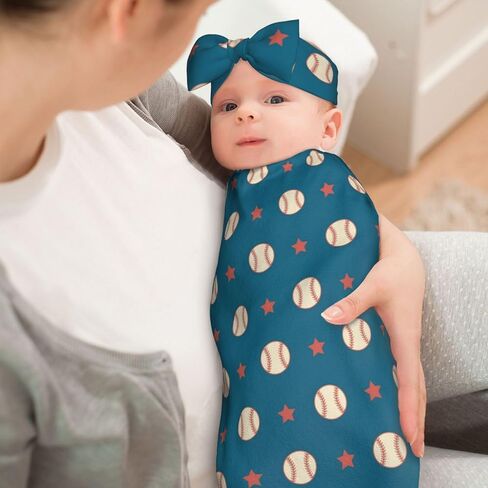 Football Baby Stuff Swaddle Blanket with Headband and Beanie Set, Soft Newborn Sleep Sacks Outfit Infant Shower Gift for Boys Girls in Saudi Arabia