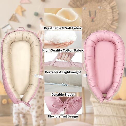 Baby Lounger, Baby Nest Cover for Baby, Reversible & Breathable Cotton, Adjustable Baby Floor Seat for Tummy Time, Portable Infant Lounger, Essentials for Newborns (Gray) in Saudi Arabia