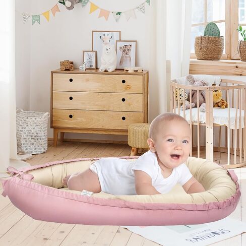 Baby Lounger, Baby Nest Cover for Baby, Reversible & Breathable Cotton, Adjustable Baby Floor Seat for Tummy Time, Portable Infant Lounger, Essentials for Newborns (Gray) in Saudi Arabia