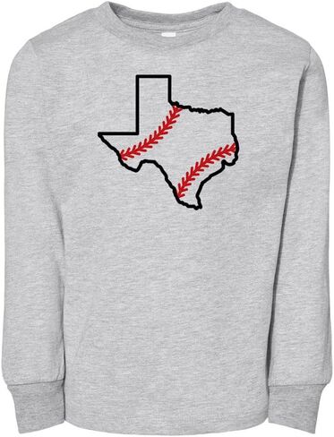 State Shape Baseball Texas Toddler Kids Long Sleeve T-Shirt in Saudi Arabia