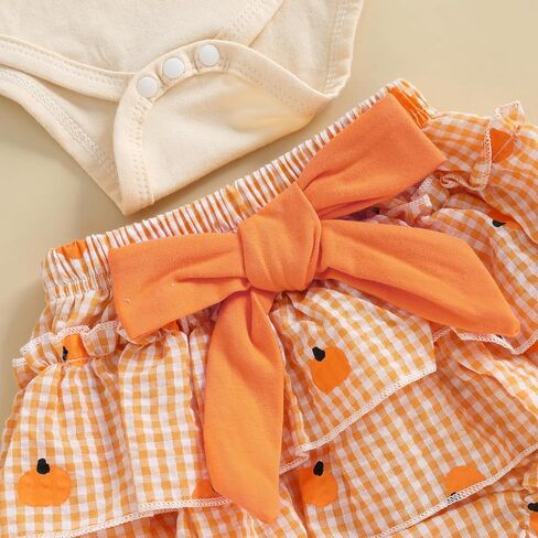 My 1st Halloween Newborn Baby Girl Clothes Pumpkin Letter Embroidery Long Sleeve Romper Shorts Set 4Pcs Fall Oufit in Kuwait