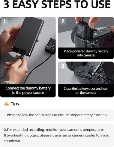 llano NP-FZ100 Dummy Battery USB-C PD Power Kit – for Sony A7III A7IV A6700 FX3 FX30 A9 A7C A7CII A7RV A7RIII A6600 ZV-E1 ZV-E10II A1 – Mobile Power Solution for Travel Shoots & Outdoor Filmmaking in Saudi Arabia