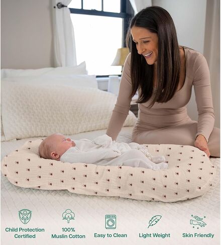 Mi Flor Muslin Baby Lounger Cover 30.7"x20" – Snug Fit for Snuggle Me Organic Infant Lounger – Ultra Soft, Breathable, CPC Certified, Non-Shrink in Kuwait