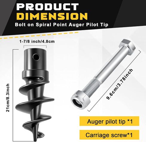 Hicarer Bolt on Spiral Point Auger Pilot Tip Post Hole Digger Screw Point Replacement Part Single Bit 1-7/8" Shank Diameter for Heavy Duty 6-24" 2" ID Tube Augers with Bolt on Receiver in Saudi Arabia